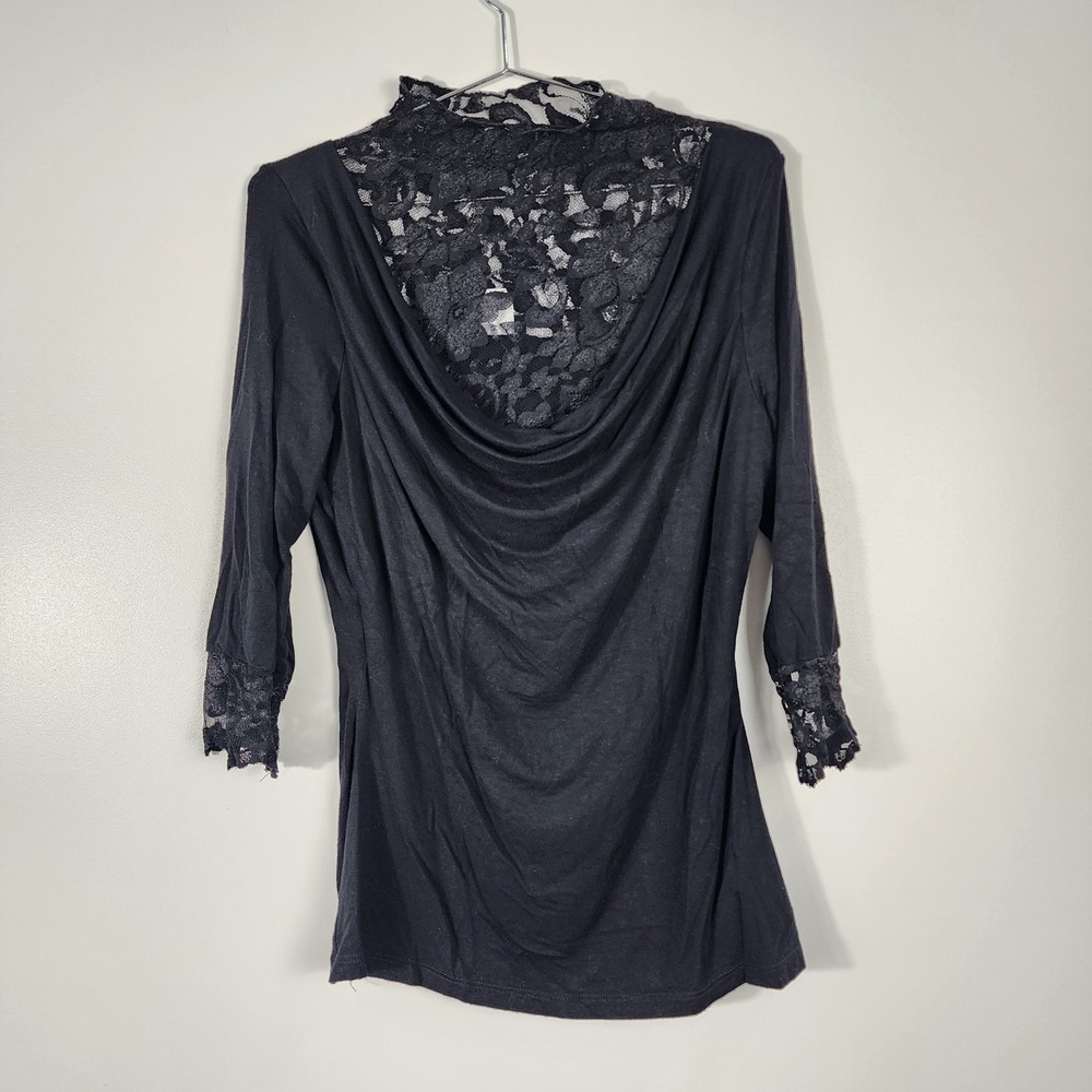 Venus Cowl Back Top Womens Medium Black Lace Inset Elegant Romantic whimsigoth